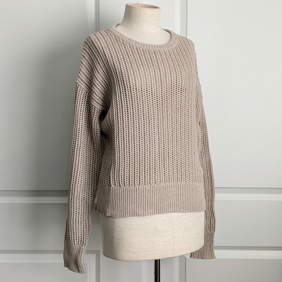 Theory Sweater Open Knit Semi-Sheer Crew Neck Boxy Pullover Oatmeal M NWT - Picture 1 of 11